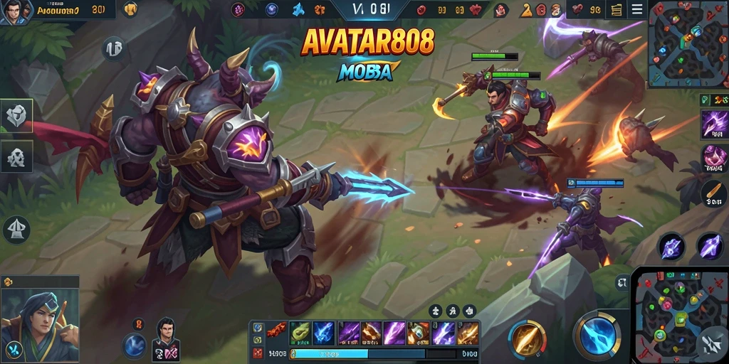 Screenshot gameplay <strong>AVATAR808</strong> menampilkan aksi pertempuran yang mendebarkan di arena MOBA.