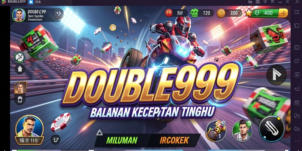Tampilan gameplay DOUBLE999 dengan aksi balapan yang mendebarkan.