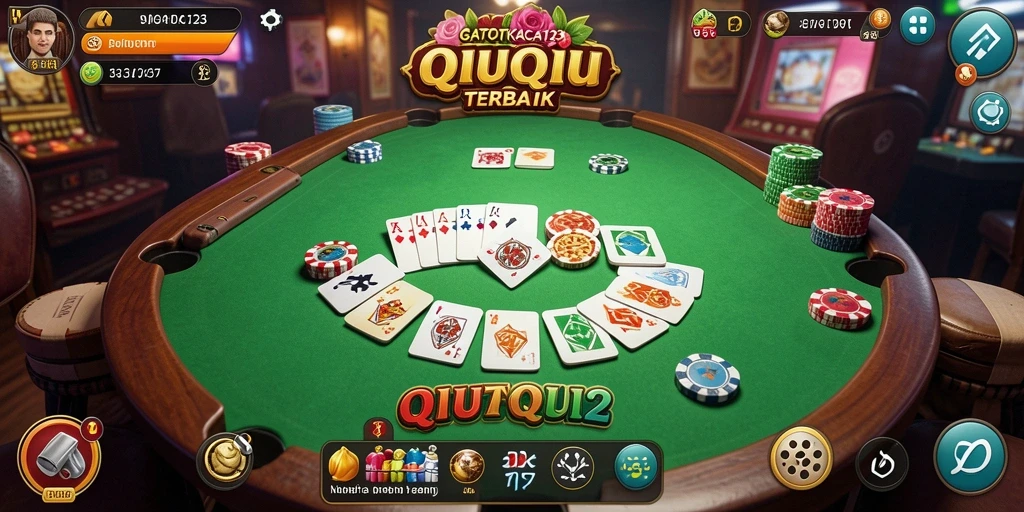 Screenshot menampilkan gameplay seru GATOTKACA123 dengan kartu QiuQiu.
