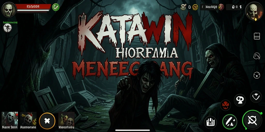 Tampilan gameplay KATAWIN dengan suasana menakutkan dan intens.