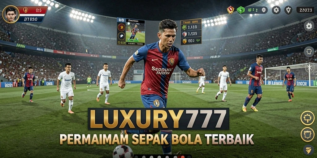 Screenshot gameplay dari LUXURY777 menampilkan aksi sepak bola yang mendebarkan.
