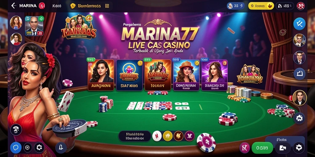 Screenshot menunjukkan dealer langsung dalam aksi di MARINA77.