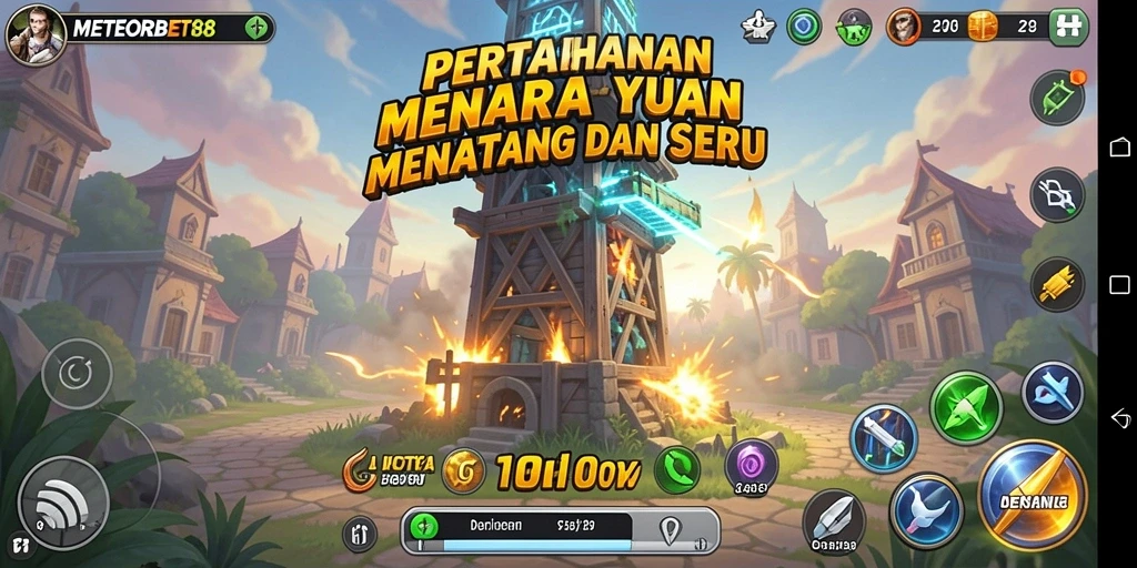 Tampilan menara dan musuh dalam pertempuran Tower Defense di METEORBET88.