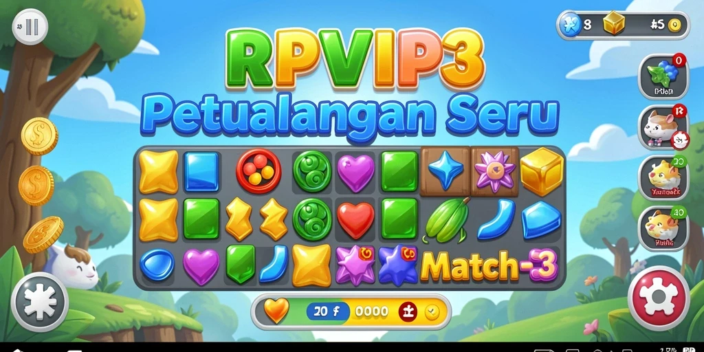 Tampilan gameplay seru dari RPVIP3 dengan objek berwarna-warni untuk dicocokkan.